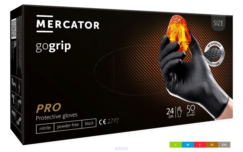 RĘKAWICE GOGRIP NITRYL 50 SZT. ROZ. M-XXL CZARNE - Diamentowa Struktura