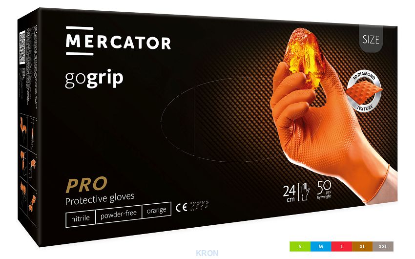 RĘKAWICE GOGRIP NITRYL 50 SZT. ROZ. M-XXL POMARAŃCZOWE - Diamentowa Struktura