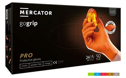RĘKAWICE GOGRIP NITRYL 50 SZT. ROZ. M-XXL POMARAŃCZOWE - diamentowa struktura